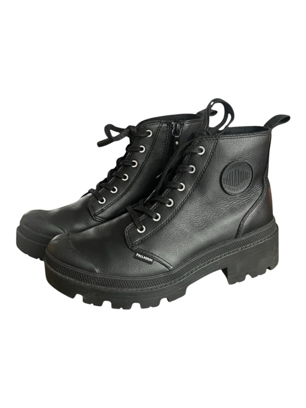 Palladium Black Leather Lace-Up Ankle Boots